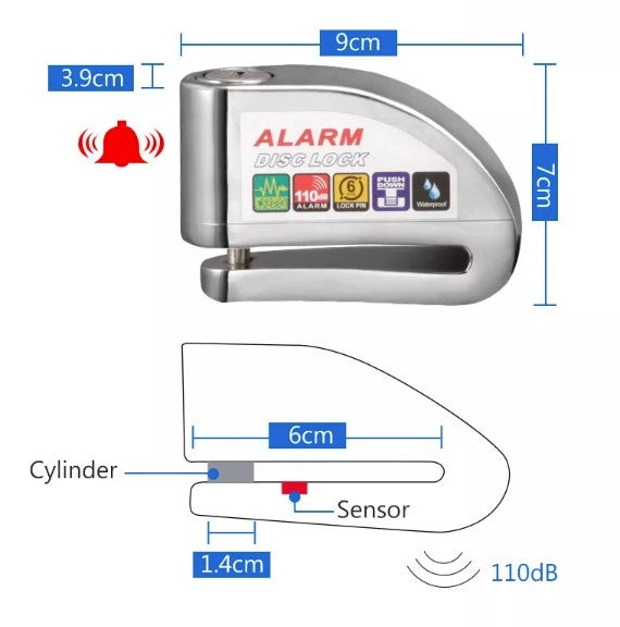 Disc Lock with Built-In Alarm – Anti-Theft 110dB with Carrier