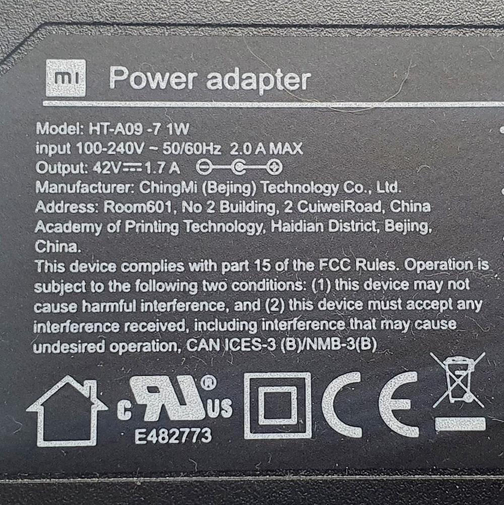 Original Genuine - Xiaomi Charger – 42V 1.7A