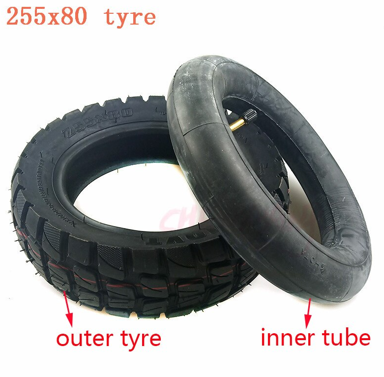 TYRE AND TUBE BUNDLE - 10×3 Off-Road Tyre | 255×80mm 80/65‑6 INCLUDING 10 X 2.5 90 DEGREE TUBE