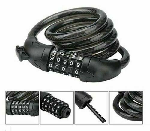 Black Cable Lock – 5-Digit Combination, 10mm x 1200mm with Handlebar Bracket