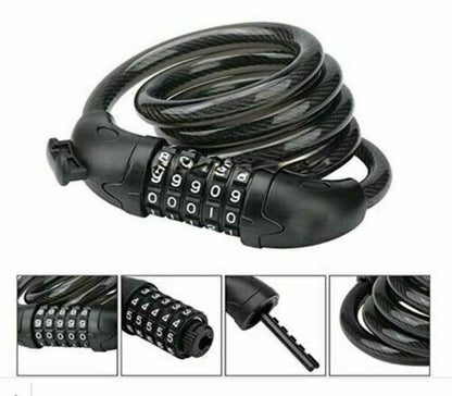 Black Cable Lock – 5-Digit Combination, 10mm x 1200mm with Handlebar Bracket