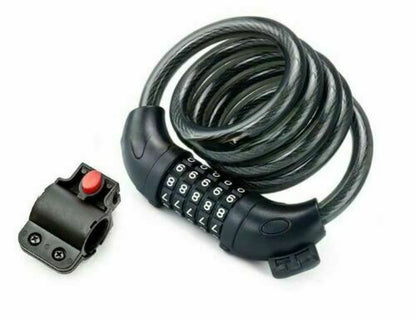 Black Cable Lock – 5-Digit Combination, 10mm x 1200mm with Handlebar Bracket