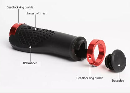 Ergonomic Handlebar Grips with Alloy Lock Rings – Red & Black