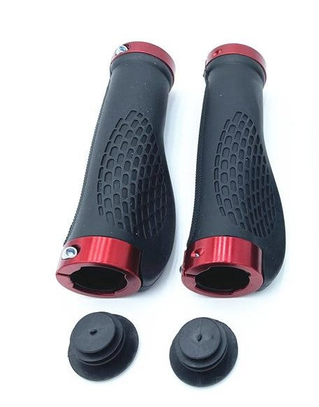 Ergonomic Handlebar Grips with Alloy Lock Rings – Red & Black