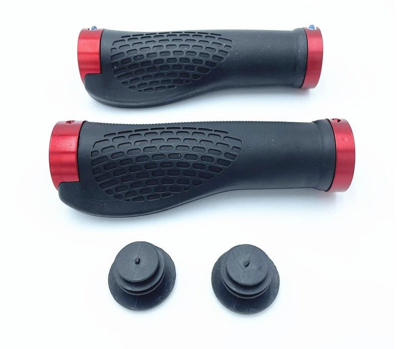 Ergonomic Handlebar Grips with Alloy Lock Rings – Red & Black