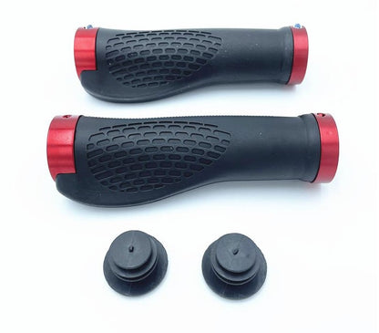 Ergonomic Handlebar Grips with Alloy Lock Rings – Red & Black